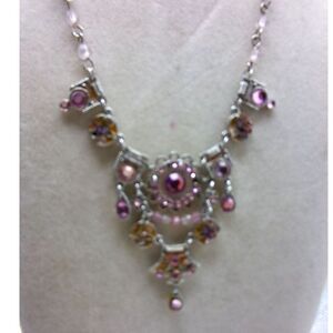 Pink Rhinestone Beaded Fairycore Necklace Elegant Whimsigoth Mystical Delicate